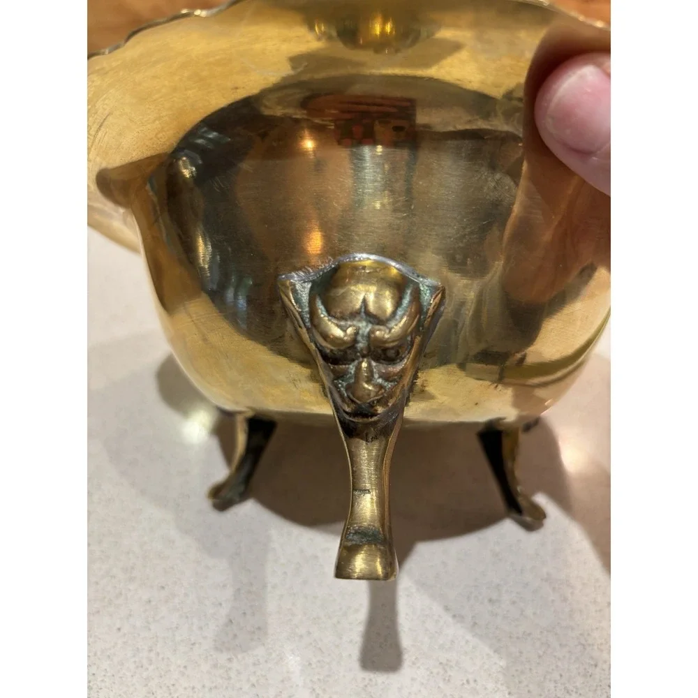 VINTAGE Brass 3 - Footed Bowl With Decorative Gargoyle Feet